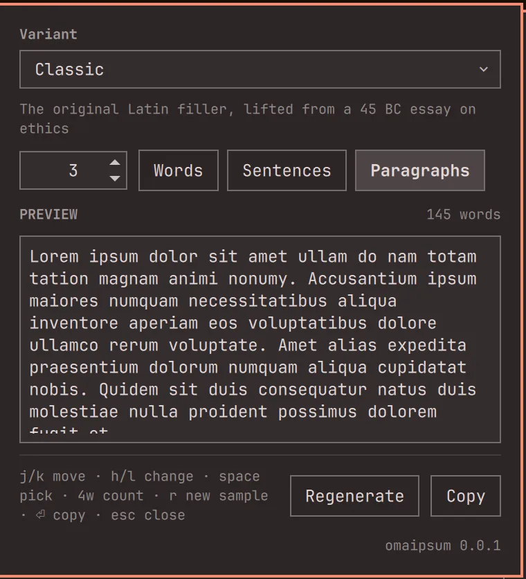 OmaIpsum Pulldown Screenshot
